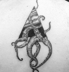 an octopus with a hat on it's head is depicted in this tattoo design