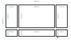 the size and width of an empty room with measurements for each area in front of it