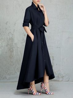 Asymmetrical Maxi Dress, Tie Waist Maxi Dress, Gaun Fashion, Belted Shirt Dress, Dresses Elegant, Chic Clothes, Fashion Chic, Trending Dresses