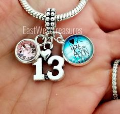 13th birthday girl-13th birthday charm bracelet necklace keychain-Personalized Birthday Jewelry gift Nickel-free Charm Bracelet For Birthday And Mother's Day, Charm Bracelet For Birthday And Mother's Day, Silver Birthday Charms With Birthstone, Silver Birthstone Charms For Birthday, Hypoallergenic Charm Bracelet For Birthday And Mother's Day, Mother's Day Birthstone Charm Bracelet For Birthday, Silver Birthday Birthstone Charms, Personalized Silver Jewelry For Sweet 16, Hypoallergenic Charm Bracelet For Birthday And Valentine's Day