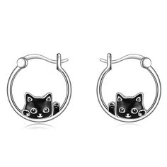 PRICES MAY VARY. 😺Cat Earrings Design - Black cat earrings beckon to you, cute and delicate, this is a unique and eye-catching design, very suitable for women who like cats 😺Cat Hoop Earrings Size - 17.6*16.7 (0.69*0.66 inches); Weight: 4 grams; Small and elegant earrings that will not burden your ears ��😺Black Cat Earrings Material - Made of 925 sterling silver, highly polished, not easy to deform and fade, the cat's texture outline is clear, and the details reflect exquisite craftsmanship 🎁C Birthday Gifts For Daughter, Silver Shark, Black Cat Earrings, Sterling Silver Cat, Earrings Design, Silver Cat, Sterling Jewelry, Cat Jewelry, Christmas Gift Jewelry