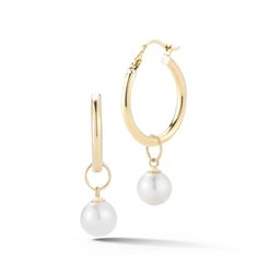 14kt Gold Small Detachable Pearl Hoops – MATEO Classic Everyday Luxury Pearl Drop Jewelry, Timeless Everyday Pearl Earrings, Timeless Pearl Earrings, Classic Pearl Drop Earrings, Classic Round Jewelry With Pearl Charm, Timeless Round Pearl Earrings For Everyday, Classic Round Pearl Charm Jewelry, Classic Pearl Charm Jewelry, Classic Hoop Pearl Drop Jewelry