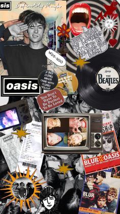 collage of various items including cds, stickers and pictures