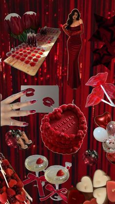 a collage of valentine's day items including cake, candles and hearts on display