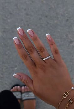 Unique White French Tip Nails with Dual-Tone and Color-Blocked Designs French Nails Inspo Short, Summer White French Tip Nails, White Short French Tips, Nails Ideas White French, French Tip Pattern Nails, Summer Nail French Tips, Cute White French Tips, Nail Inspo Short French, White French With Design