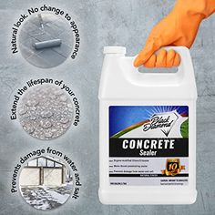 a bottle of concrete sealer with instructions on how to use it and where to put it