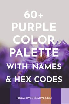 purple color palette with names and text that reads, 60 + purple color palettes with names