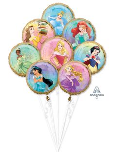 the disney princesses balloons are arranged in a bouquet on top of eachother