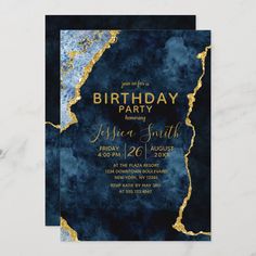 a blue and gold marble wedding card