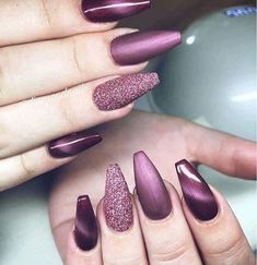 Maroon Nails, Rose Gold Nails, Acrylic Coffin, Nails Polish