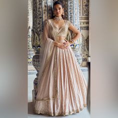 Brand New With Tags Lakisha Nude And Gold Lehenga Measurements: Medium Blouse Size 38, Length Of Lehenga Approximately 44-45 Inches Did Not Arrive In Time For My Event Light Colored Lehenga, Rose Gold Lehenga Simple, Champagne Gold Lehenga, Gold Lehenga Simple, Engagement Dress For Bride Indian Simple, Blush Pink Lengha, Pink Lengha Bridal, Nude Lehenga, Rose Gold Lehenga