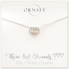 “Three Best Friends Delicate” Sterling Silver Necklace on Personalized Jewelry Card Interlocking Circle Necklace, Three Best Friends, Sister Jewelry, Family Of Three, Family Necklace, Family Jewellery, Friend Group, Friend Necklaces, Jewelry Card