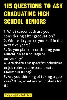 a black background with the text, 15 questions to ask graduating high school seniors what career path are you?