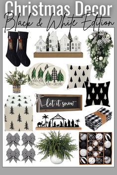 the christmas decor black and white collection is featured in this graphic design book, which features holiday