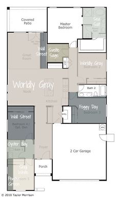 the floor plan for a home with two car garages and an attached living area