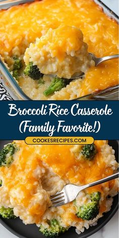 broccoli rice casserole family favorite is served on a plate with a fork