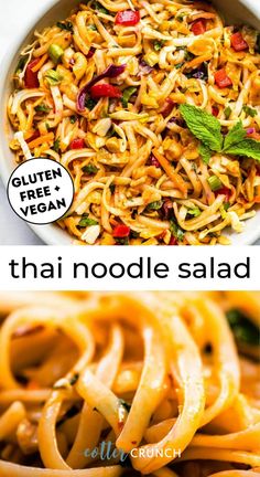 two pictures with different types of noodles in them