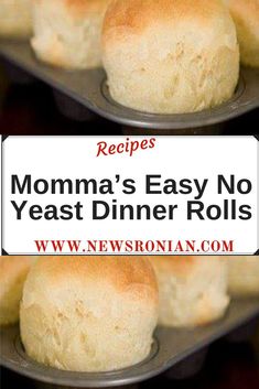 two plates with rolls on them and the words momma's easy no yeast dinner rolls