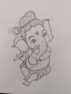 a drawing of an elephant with a person riding on it's back and holding a stick