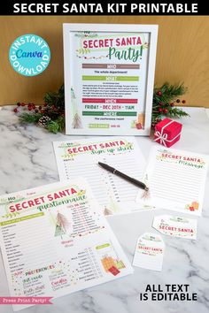 secret santa kit printable is on the table