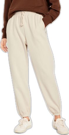 Beige Athleisure Pants With Elastic Waistband, Beige Joggers With Elastic Waistband, High-waist Sweatpants With Drawstring, High Waist Solid Color Sweatpants With Drawstring, High Waist Drawstring Sweatpants For Fall, High Waist Sweatpants With Drawstring, Beige Wide Leg Sweatpants With Drawstring, Beige Joggers With Elastic Waistband For Loungewear, Beige Drawstring Sweatpants For Loungewear