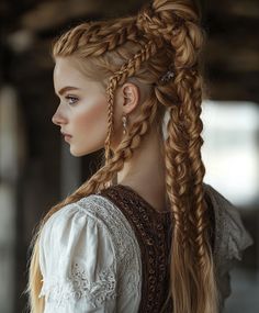 Loose Viking Braids with Twisted Crown Hairstyles List, Types Of Braids, Warrior Spirit