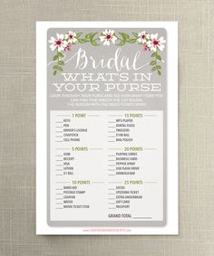 the bridal what's in your purse game is shown on a beige background