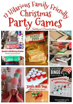 a collage of christmas party games with pictures