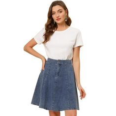 High waist and flared design add ebullient charm to this casual denim midi skirt.
The washed denim fabric and a flared pleated design are a great highlight, full of a sense of detail and design.
Suitable for casual, work, holiday, weekend gathering, school and daily wear.
Midi length design brings vintage feeling to a denim skirt.
This casual skirt, designed with high waist and single breasted, adds a touch of fashion to your wardrobe.
This skirt is easily paired with any leisure tops for a casu Casual Summer Skirt, Button Down Denim Skirt, Casual Denim Skirt, Midi Denim, Knee Skirts, Denim Midi Skirt, Jeans Rock, Casual Skirt, Womens Clothing Sizes