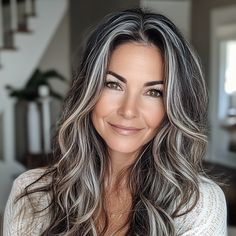 Gray Highlights for Brown Hair Over 50: Stylish Ways to Embrace Natural Elegance - DIGIDIA Salt And Pepper Wigs, Butterfly Layers, Long Grey Hair, Perfect Curly Hair, Silver Haired Beauties, Grey Hair Transformation, Gorgeous Gray Hair, Grey Hair Inspiration, Beautiful Gray Hair