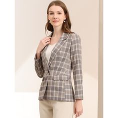 Pump up your power suit look with this plaid Blazer. Classic plaid pattern with notched lapel and one button closure blazer. Cut a little long to look great over midi skirts or skinny jeans. Pair with jeans for a casual look, or pair it with a smart midi skirt for a boss lady vibe. All prepped up for the coming season, this classic blazer is loaded with styling options. Cheap Spring Plaid Blazer, Elegant Double-breasted Plaid Blazer, Elegant Plaid Blazer With Double Button Closure, Fall Plaid Suit For Office, Plaid Suits For Fall Workwear, Plaid Suit For Fall Office Wear, Plaid Suit For Office In Fall, Single Breasted Plaid Office Suits, Plaid Single-breasted Suits For Office