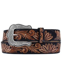 Tony Lama Women's Delheart Daisy Western Belt, Black Girl Cowboy Boots, Tan Belt, Silver Belt Buckle, Western Women, Tony Lama, Branded Belts, Leather Floral, Gorgeous Leather, Western Belts