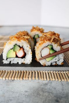 sushi rolls with avocado and cucumber