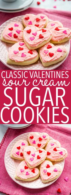 valentine's day cookies with pink icing and hearts on them are the perfect treat for