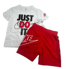 Nike Boys T-Shirt And Shorts Set Size:S (45 Years) Color: Red, White, And Black New With Tags!!!! Questions? Leave A Comment Below! Red Cotton Short Sets, Red T-shirt For Summer Playwear, Red Summer Playwear T-shirt, White Short Sleeve Sports Sets, Nike Red T-shirt For Summer, Nike White Summer Sets, White Nike Summer Sets, Sporty White Sets With Graphic Print, Sporty White Graphic Print Sets