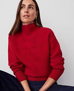 Discover Ann Taylor Weekend. Effortlessly polished looks for wherever your plans take you. Turtleneck. Long sleeves. Drop shoulders. Ribbed neckline, yoke cuffs and hem.,Imported:Imported,Fit:Relaxed fit,Length:23" long,Fabrication:55% Cotton, 27% Polyester,18% Nylon,Garment Care:Machine Washable Weekend Mixed Stitch Drop Shoulder Sweater by Ann Taylor Size regular - XS Gingham Red Women's Cotton, Blend, Mock, Neck, Long, Sleeve, Pullover, Sweaters, 55%, Cotton, 27%, Polyester, 18%, Nylon, Machine, Washable Best Fall Sweaters Styles For Petite Women, Petite Womens Clothing, Tweed Sweater, Petite Cardigan, Stylish Petite, Petite Sweaters, Drop Shoulder Sweater, Funnel Neck Sweater, Knitted Suit