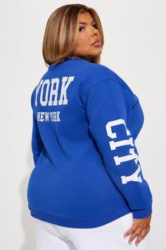 Available In Cobalt Blue. Sweatshirt Crew Neck Long Sleeve Front/Back Screen Detail Stretch Disclaimer Print Placement May Vary 50% Cotton 50% Polyester Imported | New York City Sweatshirt in Cobaltblue size Small by Fashion Nova Blue Long Sleeve Sweatshirt With Text Print, Oversized Blue Tops For College, Blue Winter Tops For College, Winter Blue Tops With Text Print, Blue Winter Tops With Text Print, Blue Text Print Top For Winter, Blue Text Print Tops For Winter, City Sweatshirt, Blue Sweatshirt