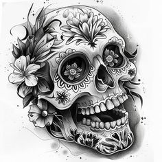 Exclusive Calavera Tattoo Files Rose Tattoo Men Shoulder, Dia Los Muertos Tattoo, Skull Chest Tattoo Men, Cute Skull Tattoos, Sugar Skull Sleeve, Happy Skull, Candy Skull Tattoo, Female Skull, Sugar Skull Tattoo