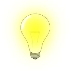 a yellow light bulb on a white background with the glow from it's side