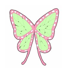 a pink and green butterfly with polka dots