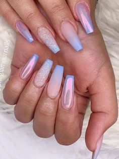 Ombre Glitter Nails, Ombre Coffin Nails, Ombre Chrome Nails, Ombre Coffin, Red Chrome Nails, Gold Chrome Nails, Coffin Nails Ombre, Glitter Nails Acrylic, Ombre Glitter