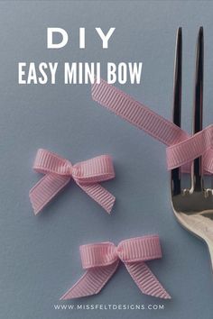 How to make a Easy Mini BOW on the fork Bow With Fork How To Make, Make Small Bows With Ribbon, Tiny Bows With Fork, How To Tie A Small Bow Using A Fork, Fork Bows Tutorial How To Make, Tie A Small Bow With Ribbon, Tying Small Bows, Making A Hair Bow With Ribbon