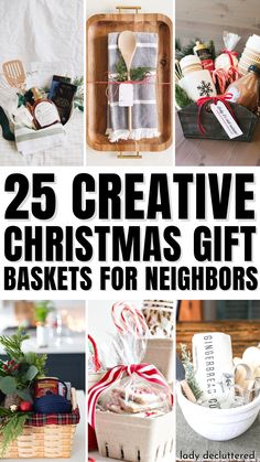 25 Creative Christmas Gift Baskets for Neighbors Gift For Neighbors Christmas, Xmas Neighbor Gift Ideas, Christmas Gifts Neighbors Cute Ideas, Christmas Basket Neighbor, Diy Gift Baskets Christmas, Gift Baskets For Christmas Family, Personalized Neighbor Christmas Gifts, What To Put In A Gift Box Ideas, Neighbor Christmas Basket