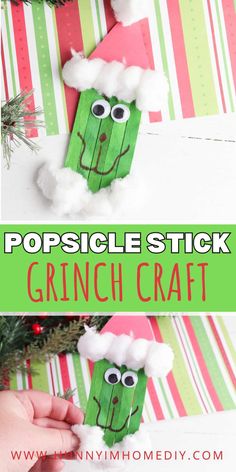 this popsicle stick grino craft is so cute and easy to make for christmas