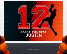 an image of a birthday card with the number 12 basketball player in red and black