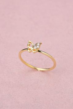 Dainty Gold Diamond Stackable Butterfly Ring, 14k 18k 10k Gold Stacking Ring, Butterfly Ring Gift for Women Our gold diamond rings are perfect choice for a Christmas, Mother's Day, valentine's day, birthday, wedding, anniversary, graduation, engagement, bridesmaid, and best friends gift. It's a good way to show appreciation to your mom, girlfriend, wife, grandmother, grandchildren, daughter, sister, best friend, boss or a co-worker. Also, a special treat just for yourself. FEATURES * Solid Gold Brilliant Cut Cubic Zirconia Butterfly Ring As Gift, Fine Jewelry Cubic Zirconia Butterfly Ring For Anniversary, Fine Jewelry Diamond Butterfly Open Ring, Fine Jewelry Diamond Butterfly Ring With Open Design, Delicate Gold Birthstone Ring For Formal Occasions, Elegant Butterfly Ring With Prong Setting For Anniversary, Fine Jewelry Diamond Butterfly Ring, Gold Sterling Silver Ring With Single Diamond, Formal Yellow Gold Butterfly Ring With Cubic Zirconia