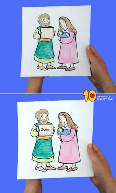 two pictures of people holding up paper with the same drawing on them