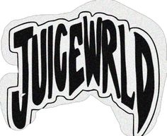 a sticker with the word juiceworld in black and white on it's side