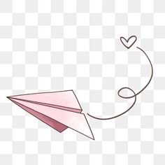 an origami paper airplane flying in the sky, with hearts on it's tail