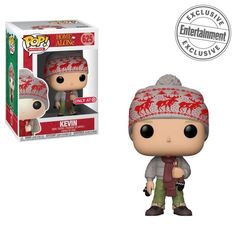 a pop vinyl figure with a red and white knitted hat on it's head